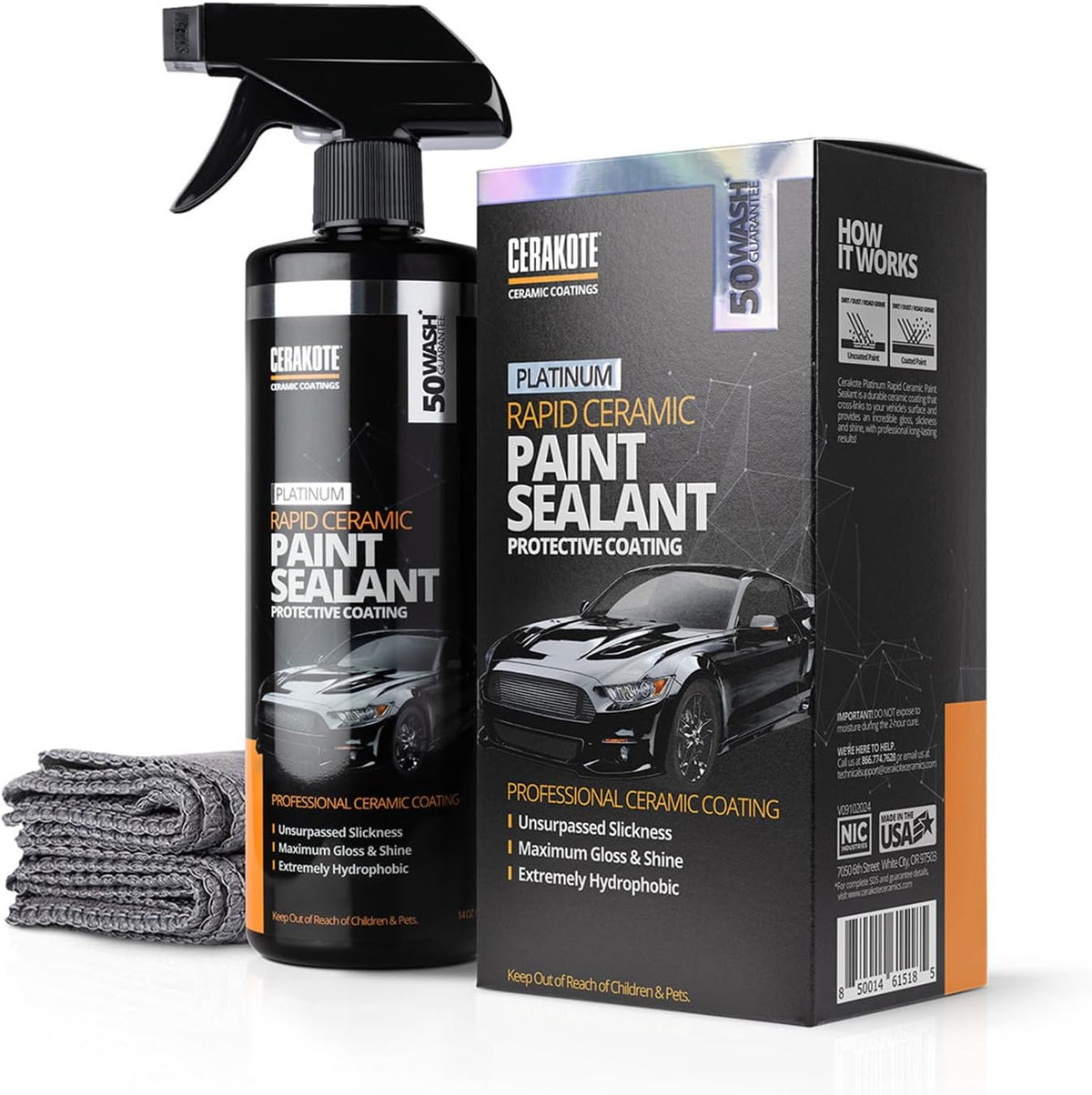CERAKOTE Platinum Rapid Ceramic Paint Sealant Spray - 14 oz. - 50 Wash Rating - Maximum Gloss & Shine – Extremely Hydrophobic – Unmatched Slickness