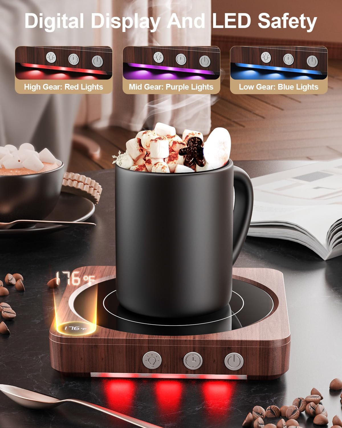 Mug Warmer - 36W Coffee Mug Warmer for Desk with Temperature Display, 2-12Hrs Auto Shut Off, Smart Candle Warmer - Ideal Coffee Gifts Accessories