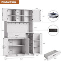 ONBRILL 71" Pantry Cabinet, Kitchen Pantry Storage Cabinet with LED Light & Outlet, Kitchen Hutch with Microwave Shelf & 6 Hooks, Door Shelves