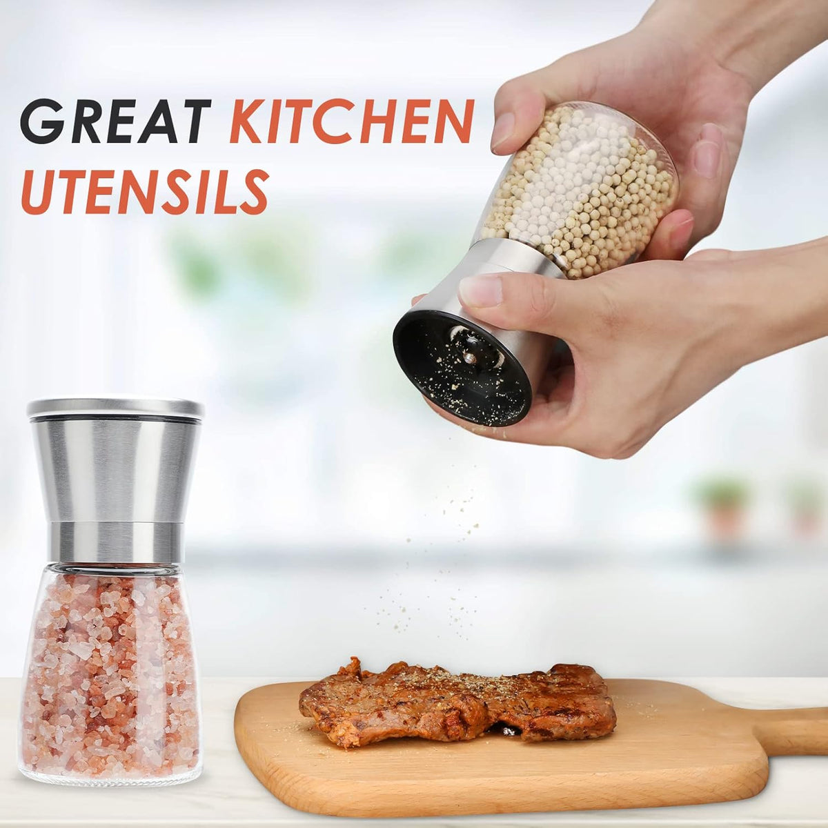 Original Stainless Steel Salt or Pepper Grinder - Top Spice Mill with Ceramic Blades, Brushed Stainless Steel and Adjustable Coarseness By Pepper