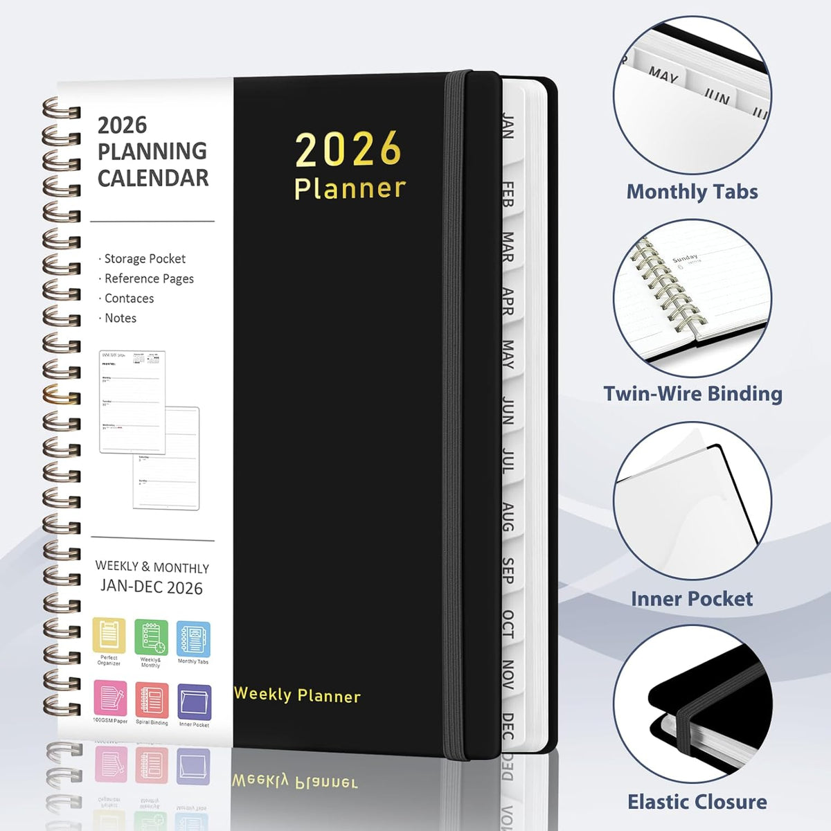 2026 Planner, Weekly and Monthly Calendar Academic Planner, Jan 2026 - Dec 2026, Planning Agenda Book for Desk Accessories and School Supplies - A5