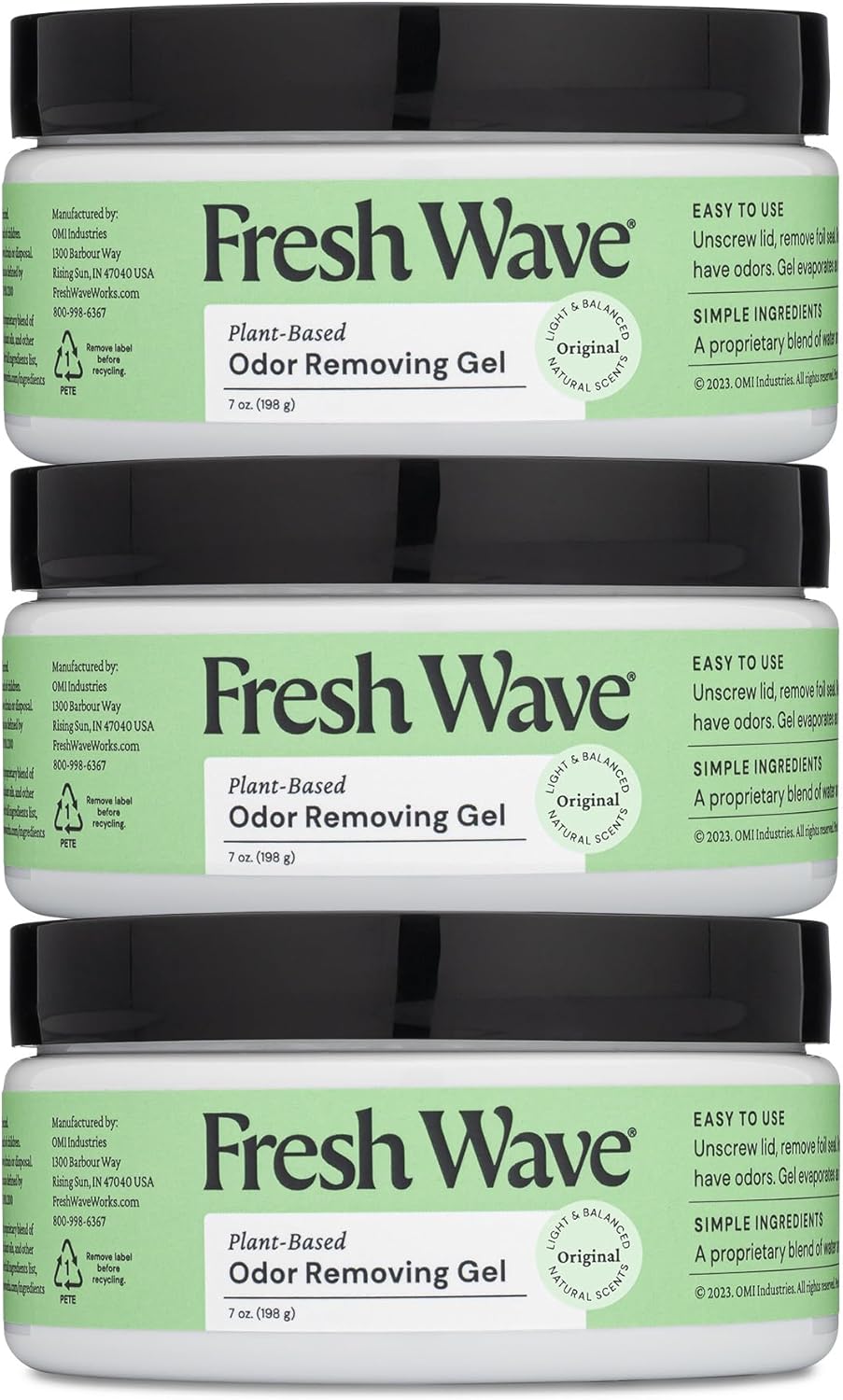 Fresh Wave Odor Removing Gel, 7 oz., Pack of 3 - Odor Absorbers for Home, Safer Odor Relief, Natural Plant-Based Odor Eliminator, Every 7 oz. lasts