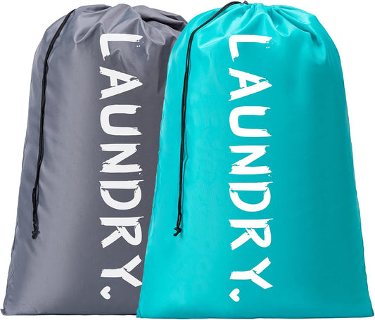 2 Pack XL Travel Laundry Bag, Machine Washable Dirty Clothes Organizer with Drawstring,Large Enough to Hold 4 Loads of Laundry, Easy Fit a Laundry