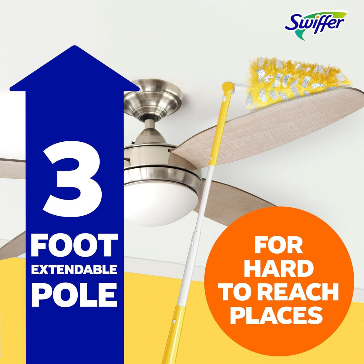 Swiffer Duster Heavy Duty Dusting Kit, Cleaning Supplies, 3 ft Extended Handle, 1 Duster, 12 Refills