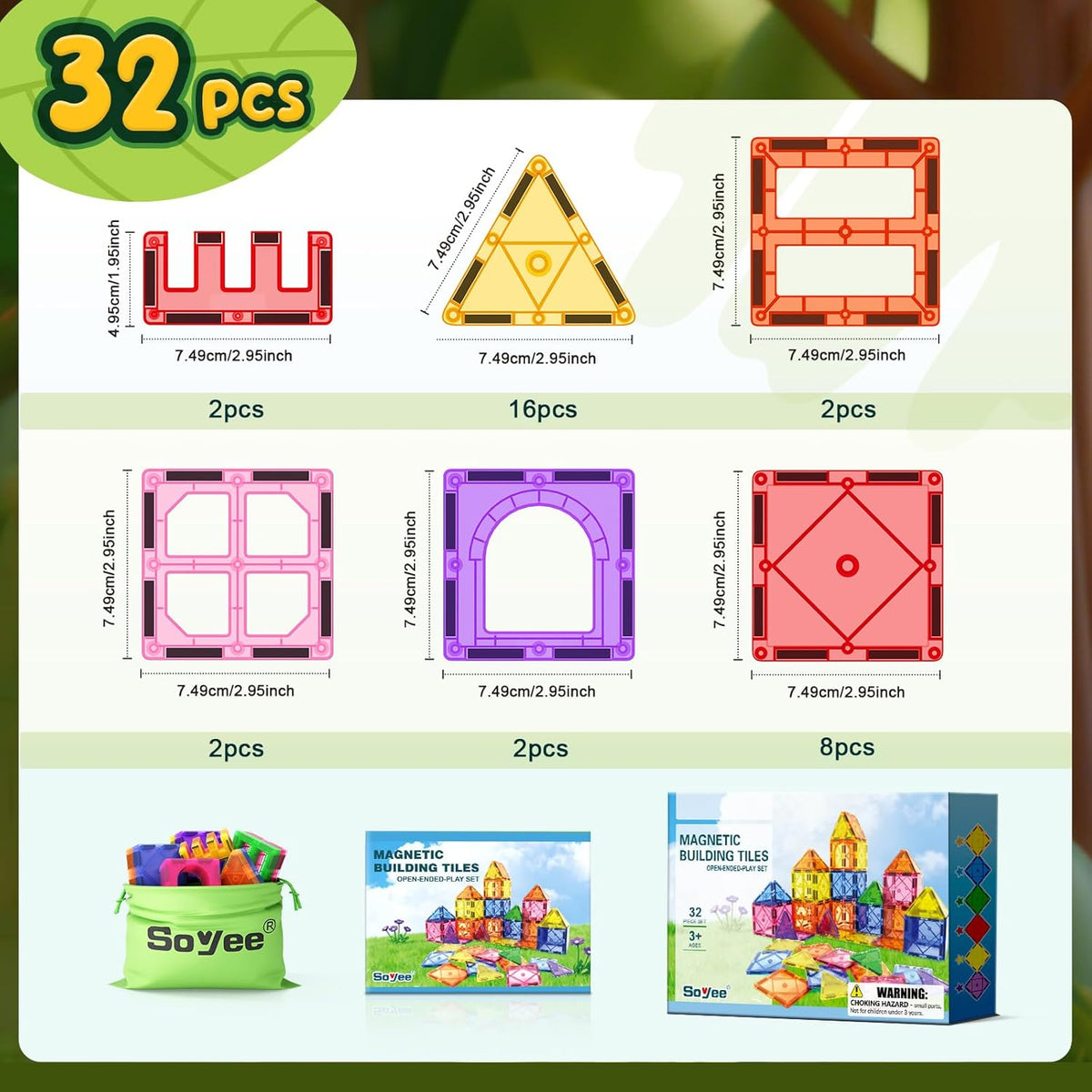 Soyee Magnetic Tiles Toddler Toys Magnetic Building Blocks for Kids Ages 3-12 STEM Educational Toys for Girls & Boys Sensory Play for Preschool