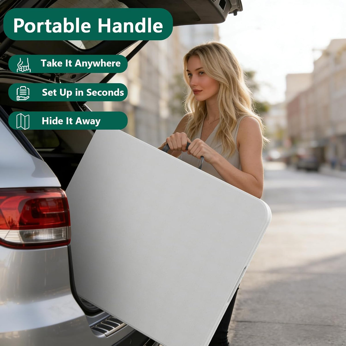Folding Table 6ft - Heavy Duty Plastic Table with Handle, Foldable & Portable, Fold-in-Half Utility Tables for Outdoor, Dining, Wedding, Events