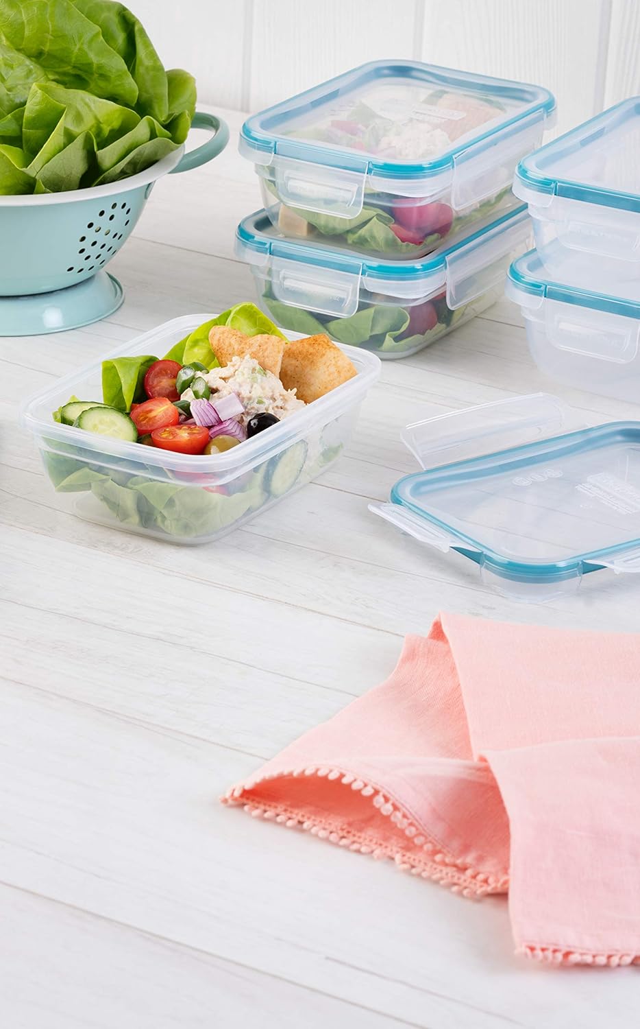 Snapware Total Solution 5-Pack (3-Cup) Plastic Food Storage Containers Set, Leakproof & Airtight Locking Lids Rectangular Tupperware, Non-Toxic
