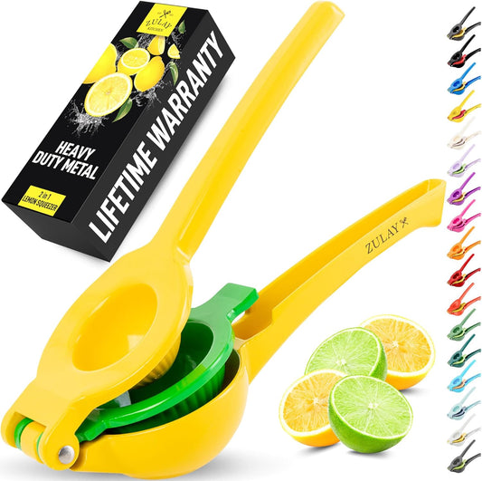 Zulay Kitchen Metal 2-in-1 Lemon Squeezer - Sturdy Max Extraction Hand Juicer Lemon Squeezer Gets Every Last Drop - Easy to Clean Manual Citrus