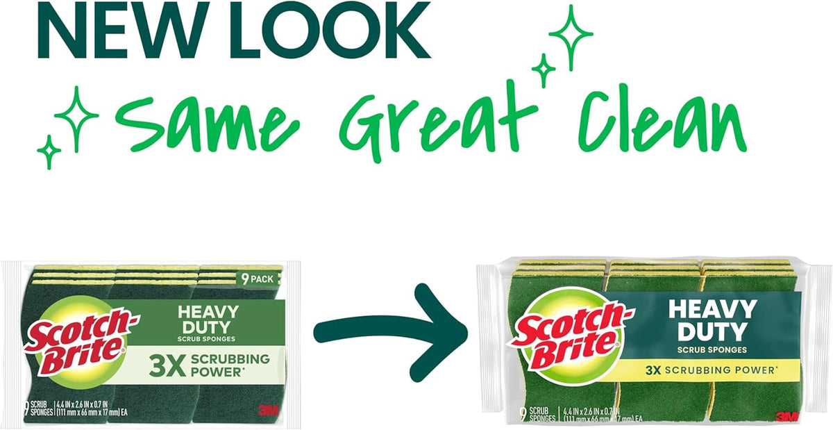 Scotch-Brite Heavy Duty Scrub Sponge, 9 Kitchen Sponges Designed for Tough Messes in the Kitchen that Last 3X Longer*, Best for Cast Iron Skillets