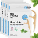 The Humble Co Dental Floss Picks for Teeth, 200 Count (Mint) - Double Thread Tooth Picks Flossers for Adults Gum Health - Toothpick Floss for