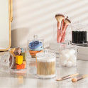 4 Pack Acrylic Qtip Holder Dispenser for Cotton Swabs, Balls, Pads, Floss Picks- Small Clear Plastic Canister Apothecary Jar Set, Bathroom Essentials