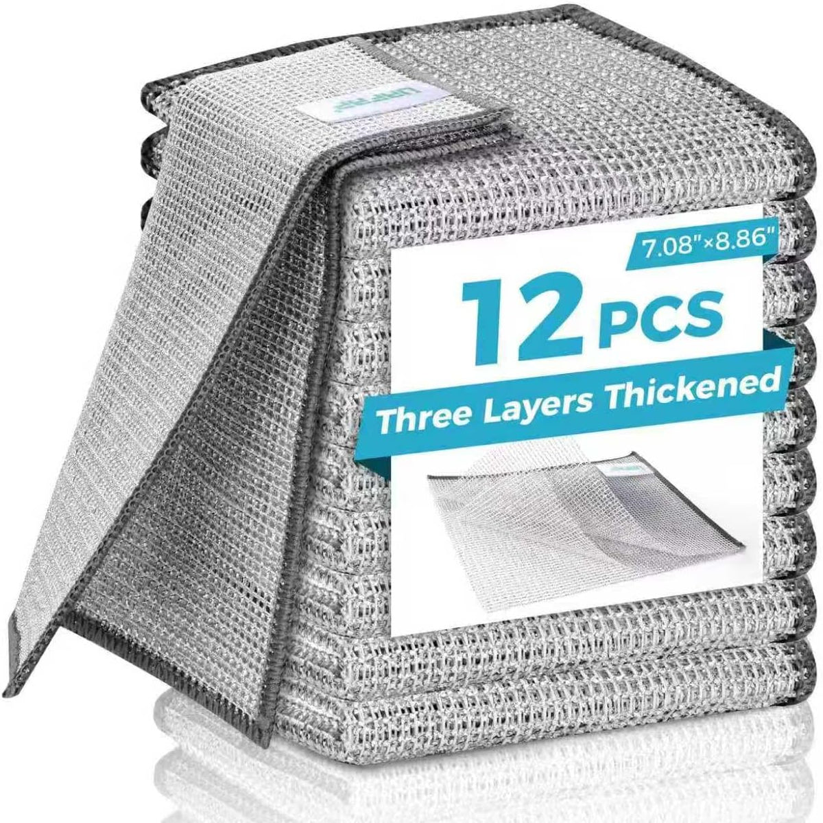 Forggon12 Pcs New Upgrade 3-Layer Metal Dish Cloth, No Scratches and No Odor, Multipurpose Wire Dishwashing Rag for Wet and Dry, Kitchen Cleaning