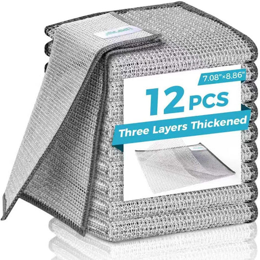 Forggon12 Pcs New Upgrade 3-Layer Metal Dish Cloth, No Scratches and No Odor, Multipurpose Wire Dishwashing Rag for Wet and Dry, Kitchen Cleaning