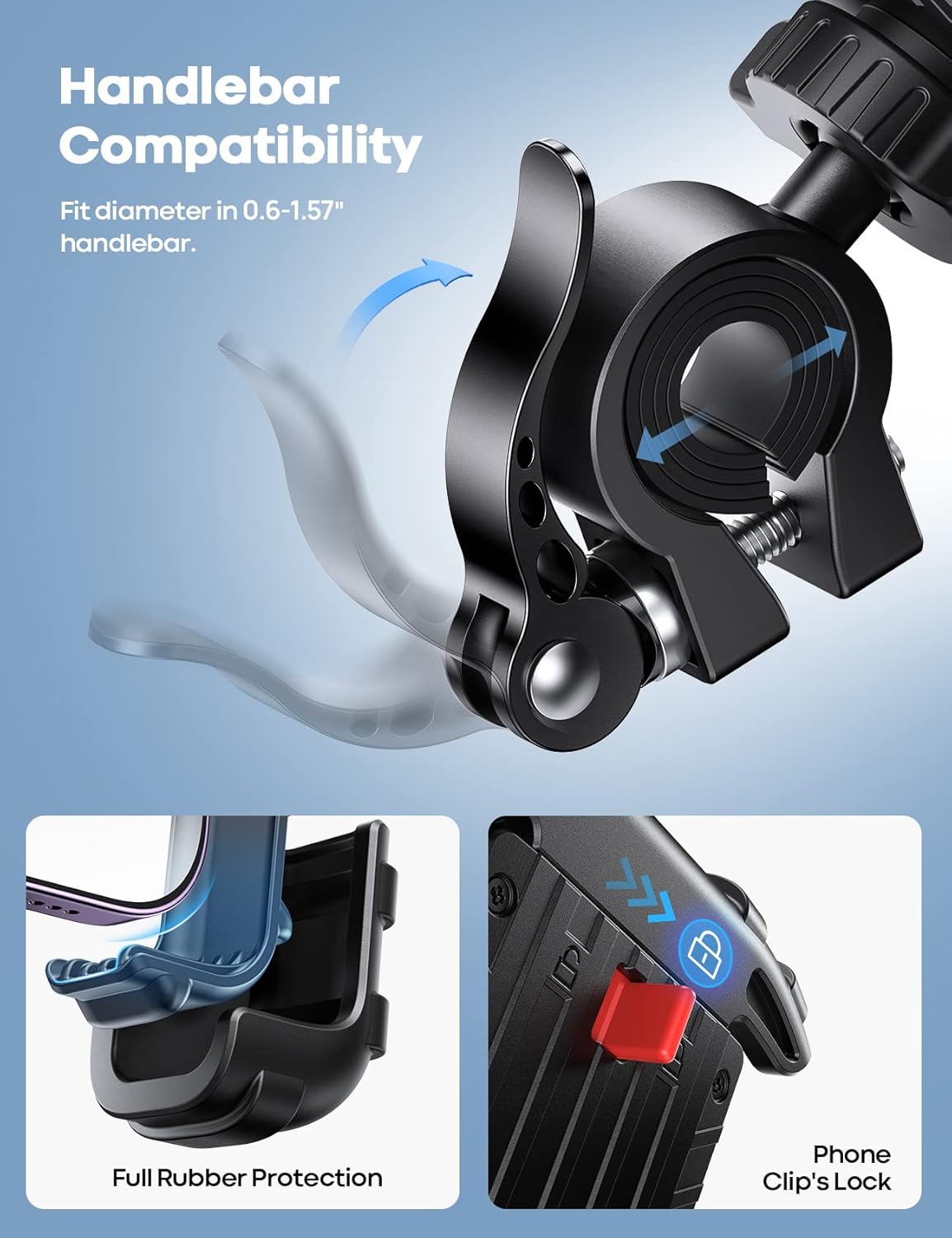 Lamicall Bike Phone Holder, Motorcycle Mount - Motorcycle Phone Holder, Handlebar Cell Phone Clamp, Scooter Phone Clip for iPhone Air 17 Pro Max, 16