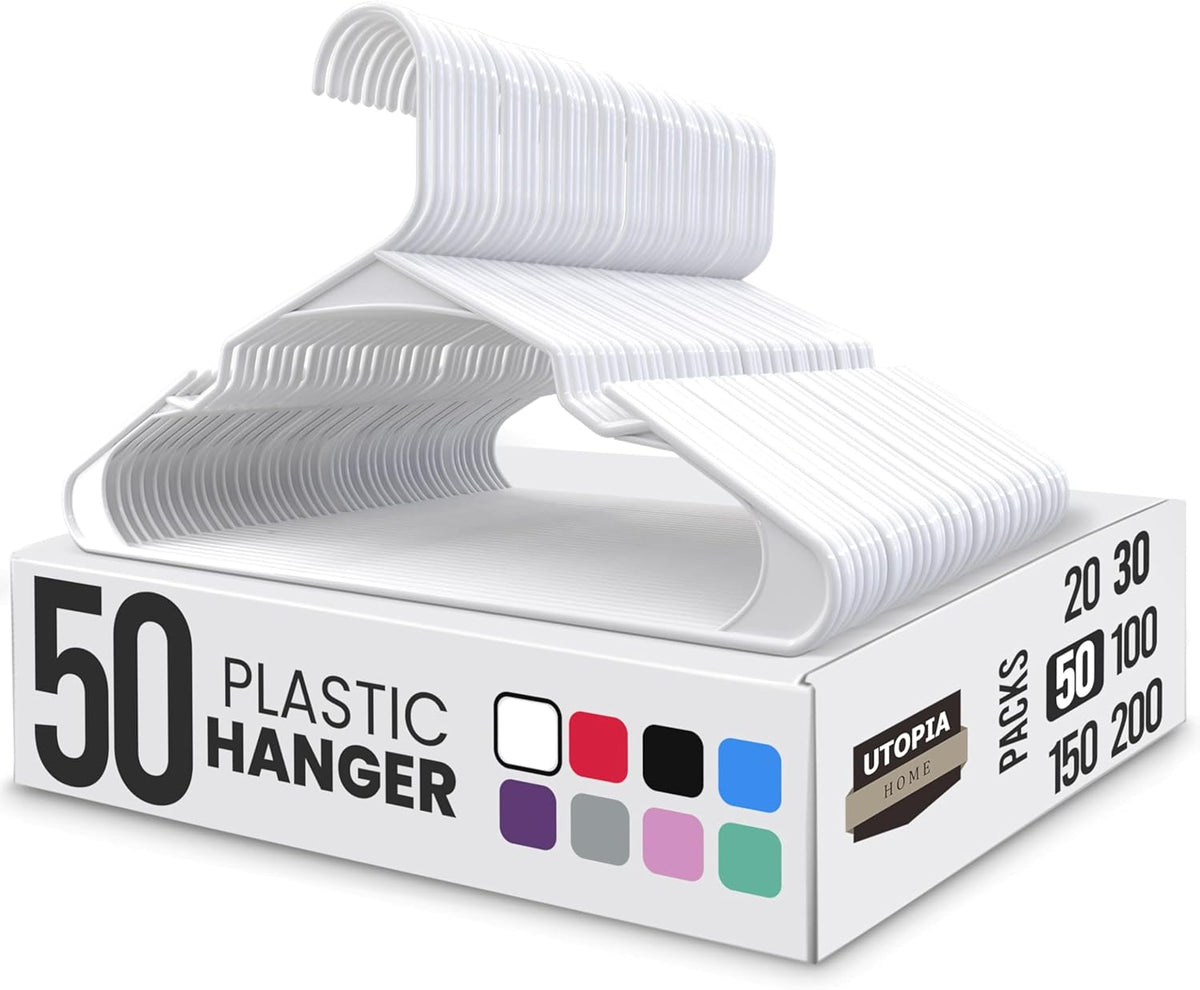 Utopia Home - Plastic Hangers 50 Pack - Space Saving Clothes Hanger - Durable and Strong Closet Organizers and Storage Makes It Ideal Stocking