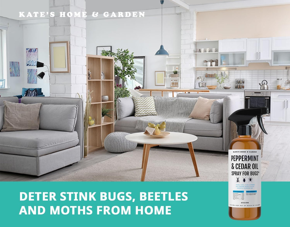 Kate's Home & Garden Peppermint Oil Spray for Bugs, Ants, Insects, Spiders. Pesticide and Insecticide Indoor Repellent Pest Control with Cedarwood