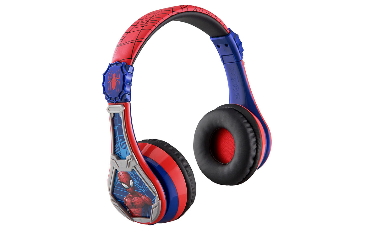eKids Spiderman Wireless Bluetooth Portable Headphones with Microphone, Volume Reduced to Protect Hearing Rechargeable Battery, Adjustable Kids