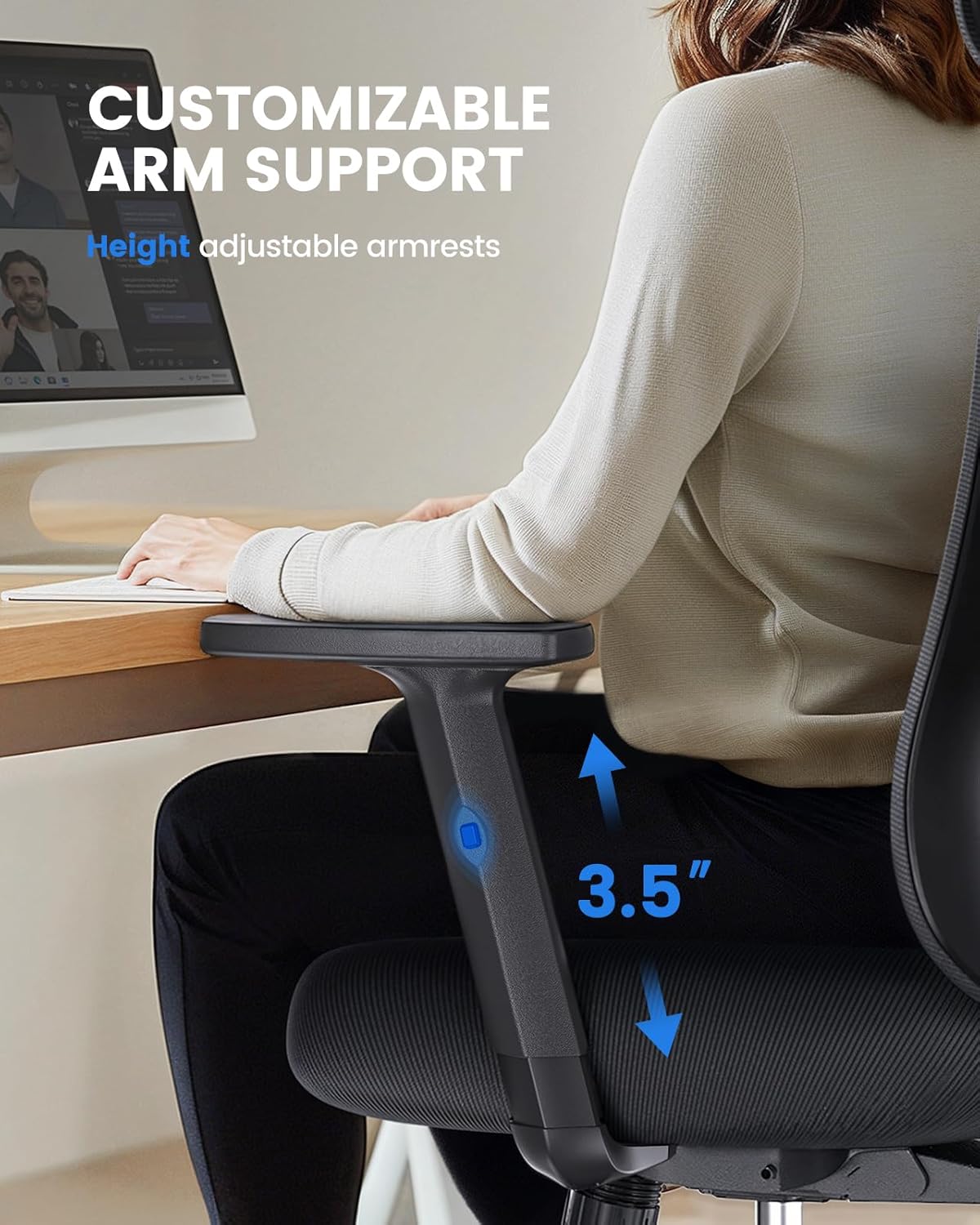 NOBLEWELL Ergonomic Office Chair with Padded Lumbar Support, 2D Headrest, Adjustable Armrests, Upgraded Contoured Seat Cushion, 130° Rocking Tilt