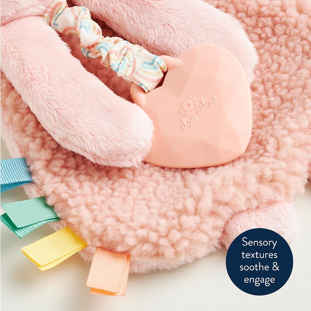 Itzy Ritzy - Itzy Lovey Including Teether - Baby Lovey with Teether, Textured Ribbons & Dangle Arms - Features Crinkle Sound, Sherpa Fabric and Minky