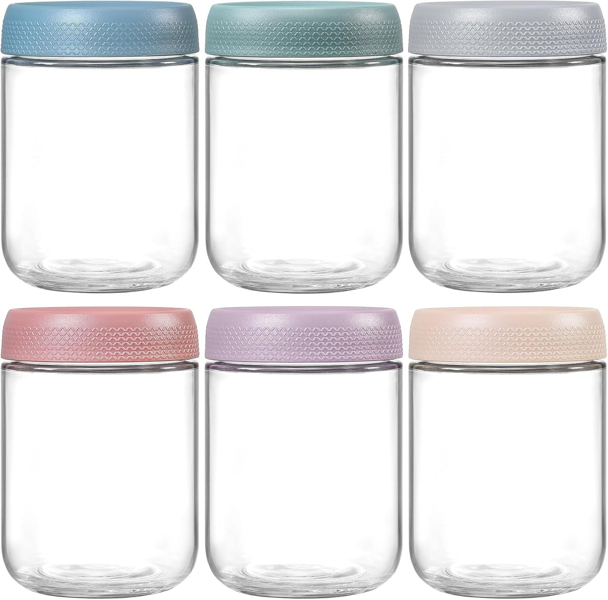 NETANY 6-pack 16 oz Overnight Oats Containers with Lids, Glass jars with Airtight Lids, Wide mouth Mason Salad jars, Glass Food Storage Containers