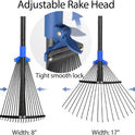 Adjustable Metal Leaf Rake Long Handle, Garden Rakes for Lawns Heavy Duty Leaves with Expandable Head 8-17", Yard Women Kids Rake for Gardening RV