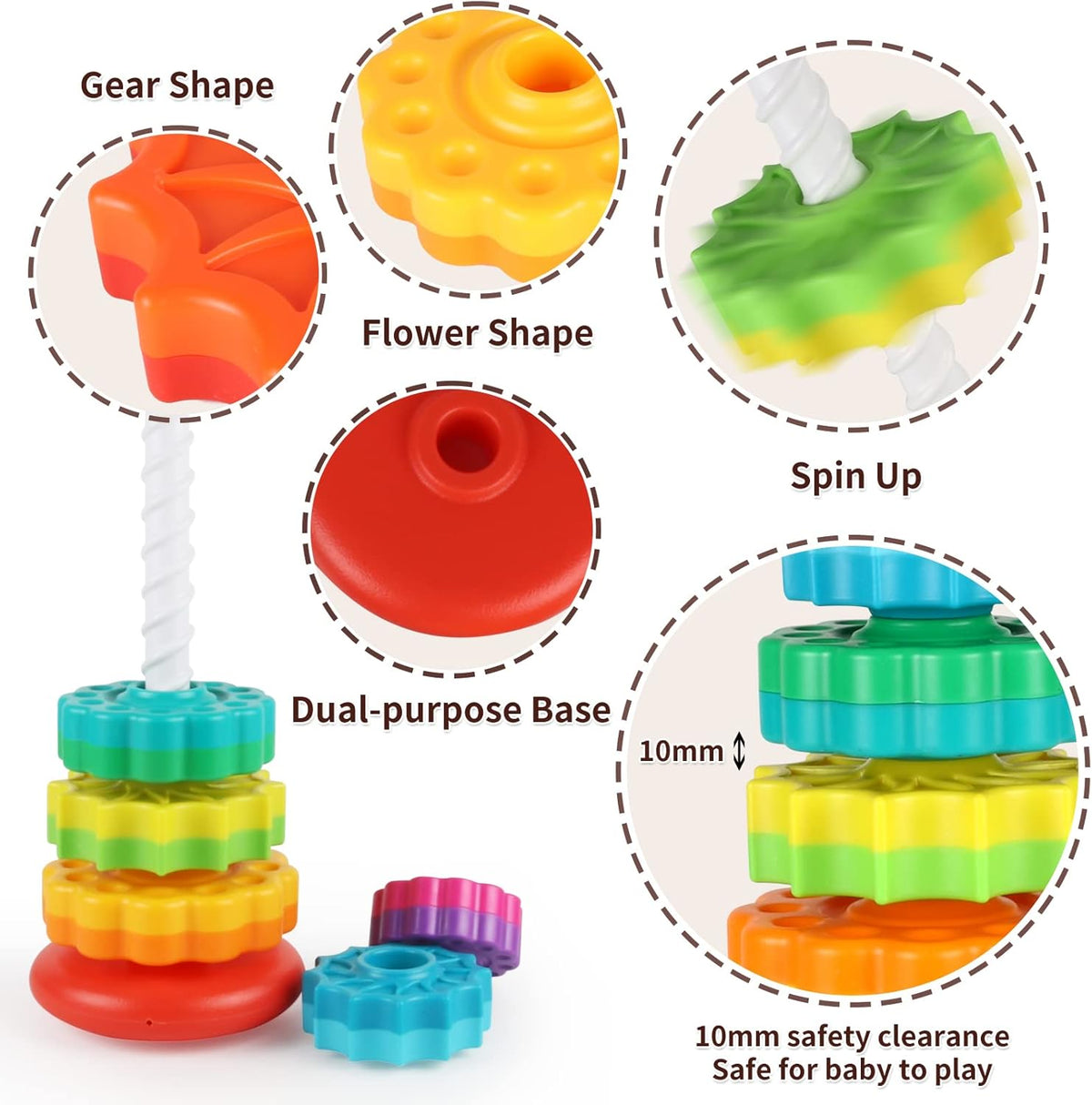 Baby Spinning Stacking Toys for Toddlers 1-3, Rainbow Ring Stacker Montessori Toys for Babies 6-12 Months, 1 2 3 One Year Old Girl Boy Birthday
