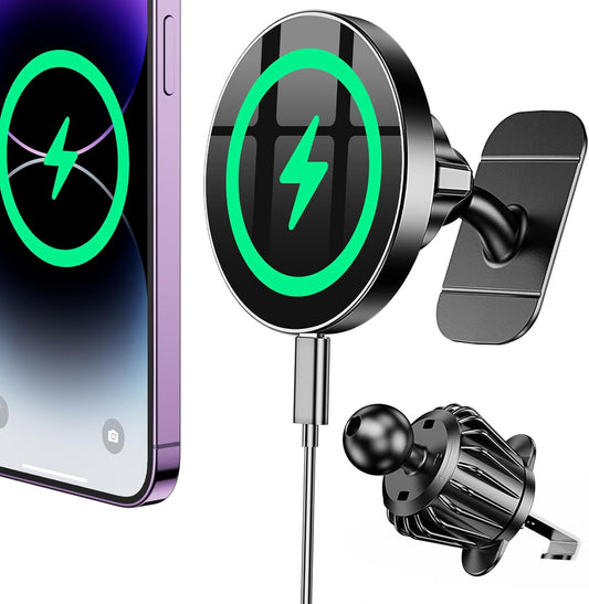 Coolpow for Magsafe Car Mount Charger【100% Stable】 15W Magsafe Car Charger Magnetic Phone Holders for Your Car Accessories for Women Men car Phone
