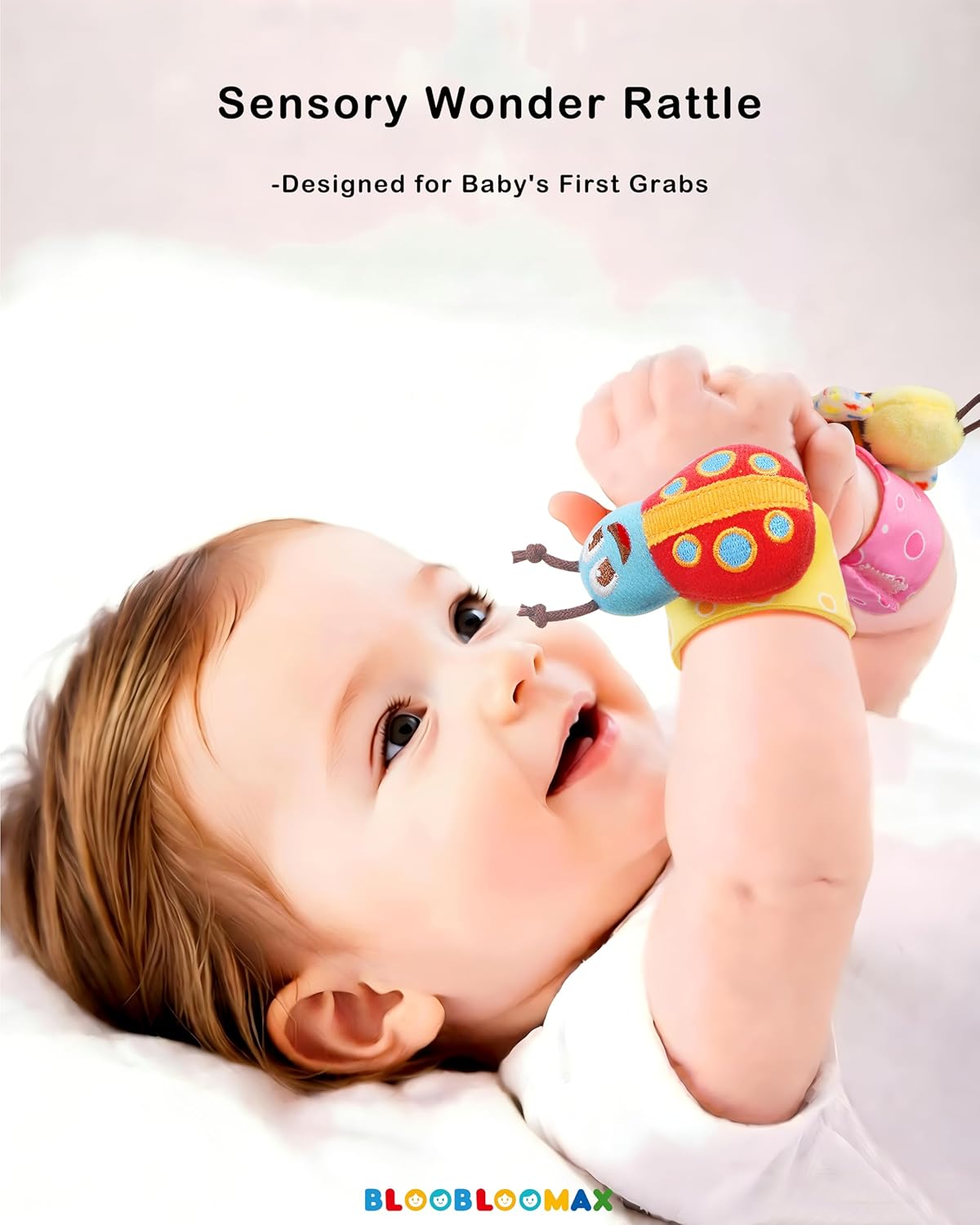 Bloobloomax Wrist Rattle Socks and Foot Finder Set, Infant Girl Boy Toys for Babies 0-36 Months, Newborn Hand & Foot Toys for 0 to 3 Years, Baby