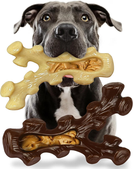 2 Pack Dog Chew Toys for Aggressive Chewers,Boredom and Stimulating Best Dog Toys for Medium/Large Breed,Tough Almost Indestructible Dog Bones for