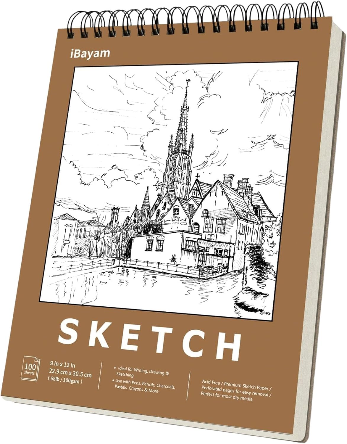 iBayam 9x12 Sketchbook, Spiral Bound Sketch Book for Kids, Teens Adults Artists Beginners, Drawing Supplies Art Supplies,100 Sheets (68lb/100gsm)