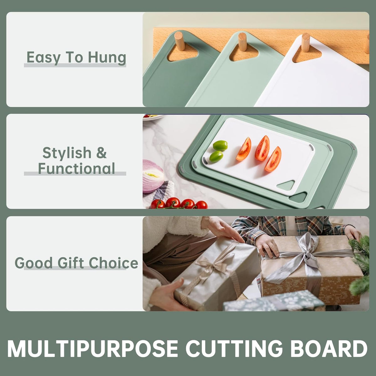 Plastic Cutting Board Set of 3-Cutting Boards for Kitchen BPA Free, Large-Small Chopping Boards Non-Slip for Cooking Camping Dishwasher Safe