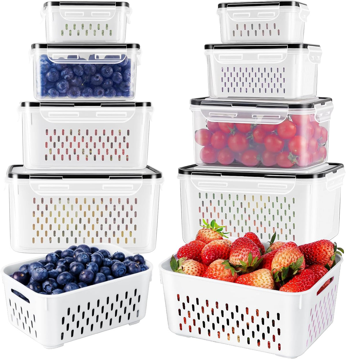 Freshmage Fruit Storage Containers for Fridge with Removable Colander, Airtight Food Storage Container, Dishwasher Safe Produce Saver for