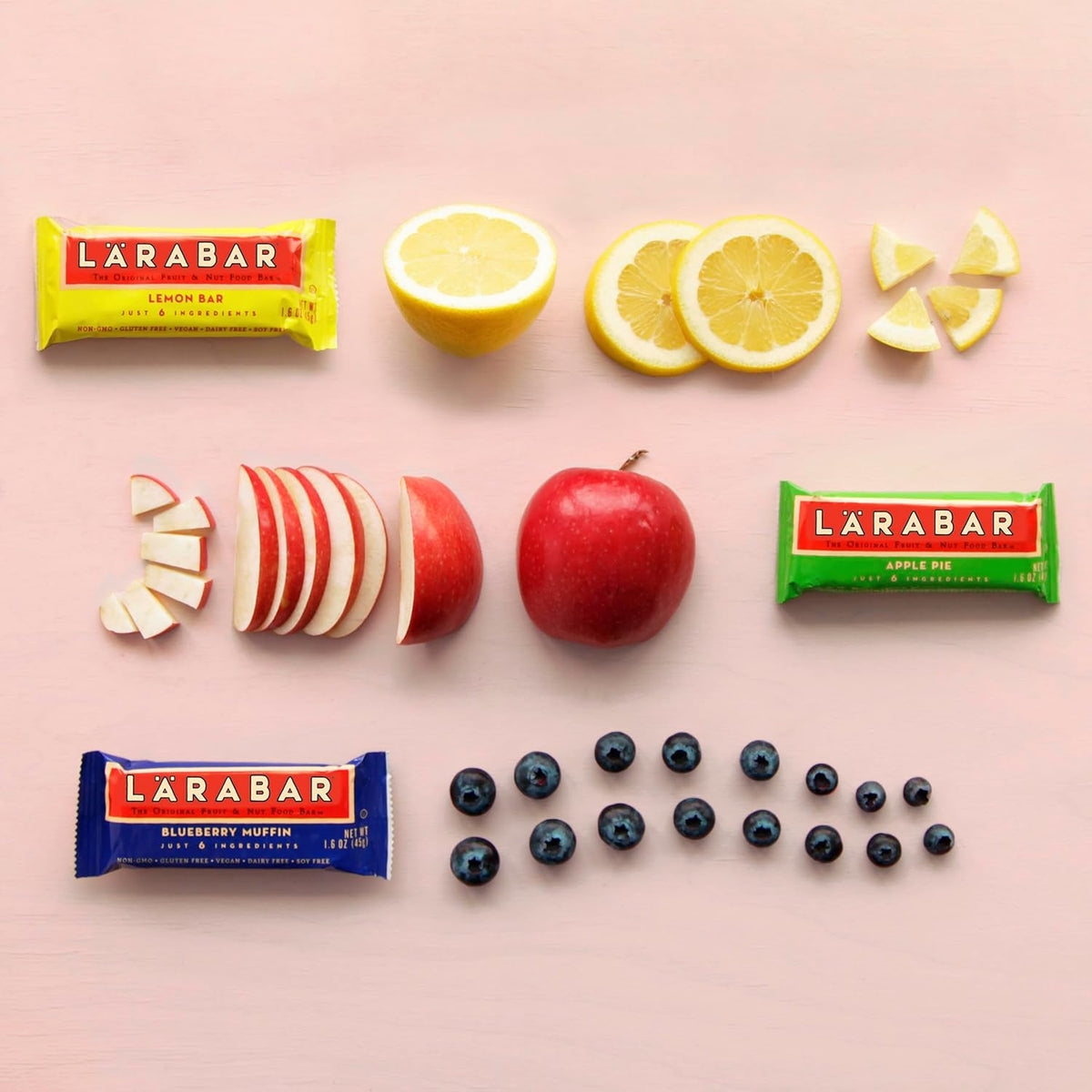 LARABAR Fruit & Nut Bars Variety Pack 18 Count (1.6 oz Each), Blueberry Muffin Lemon Apple Pie, Vegan Gluten Free Dairy Free Plant Based, Granola