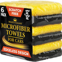 Edgeless Microfiber Towels for Cars – 6pk (12”x12”) - 540 GSM - Super Soft Detailing & Buffing – Scratch-Free & Absorbent Microfiber Cleaning Cloths