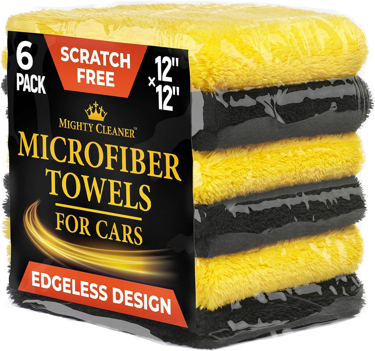 Edgeless Microfiber Towels for Cars – 6pk (12”x12”) - 540 GSM - Super Soft Detailing & Buffing – Scratch-Free & Absorbent Microfiber Cleaning Cloths