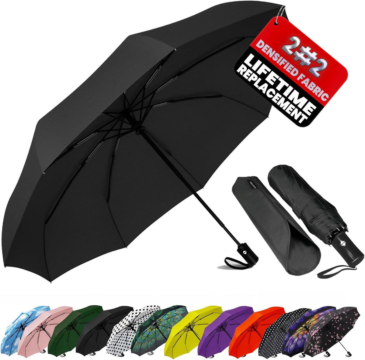 SIEPASA Compact Travel Umbrella - Windproof Auto Open/Close, Small Folding Umbrella for Rain - Lightweight & Durable with Fiberglass Frame