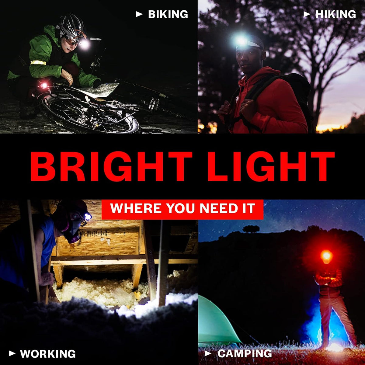 GearLight 2Pack LED Headlamp - Outdoor Camping Head Lamps with Adjustable Headband - Lightweight Battery Powered Bright Flashlight Headlight with 7