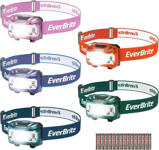 EverBrite Headlamp, 5 Pack Kids Headlamp with Red Light and Memory Function, Head Lamp for Adults and Kids with 5 Modes, Bright Headlamps for