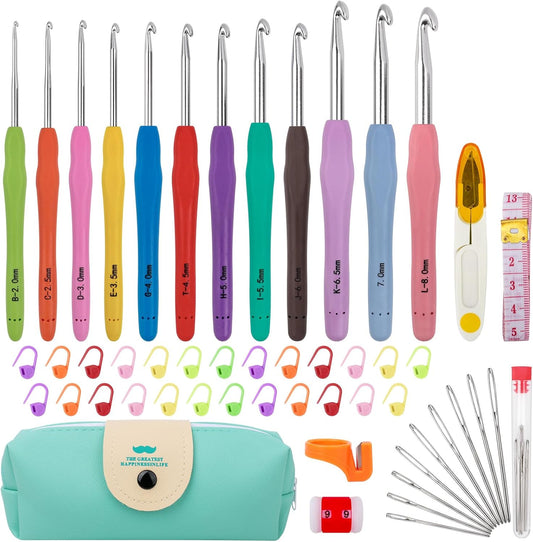 Crochet Hooks 12 Sizes Crochet Hook Set, 51 Pack Yarn Crochet Kit for Beginners, Knitting Needles with Ergonomic Handles for Arthritic Hands, Crochet