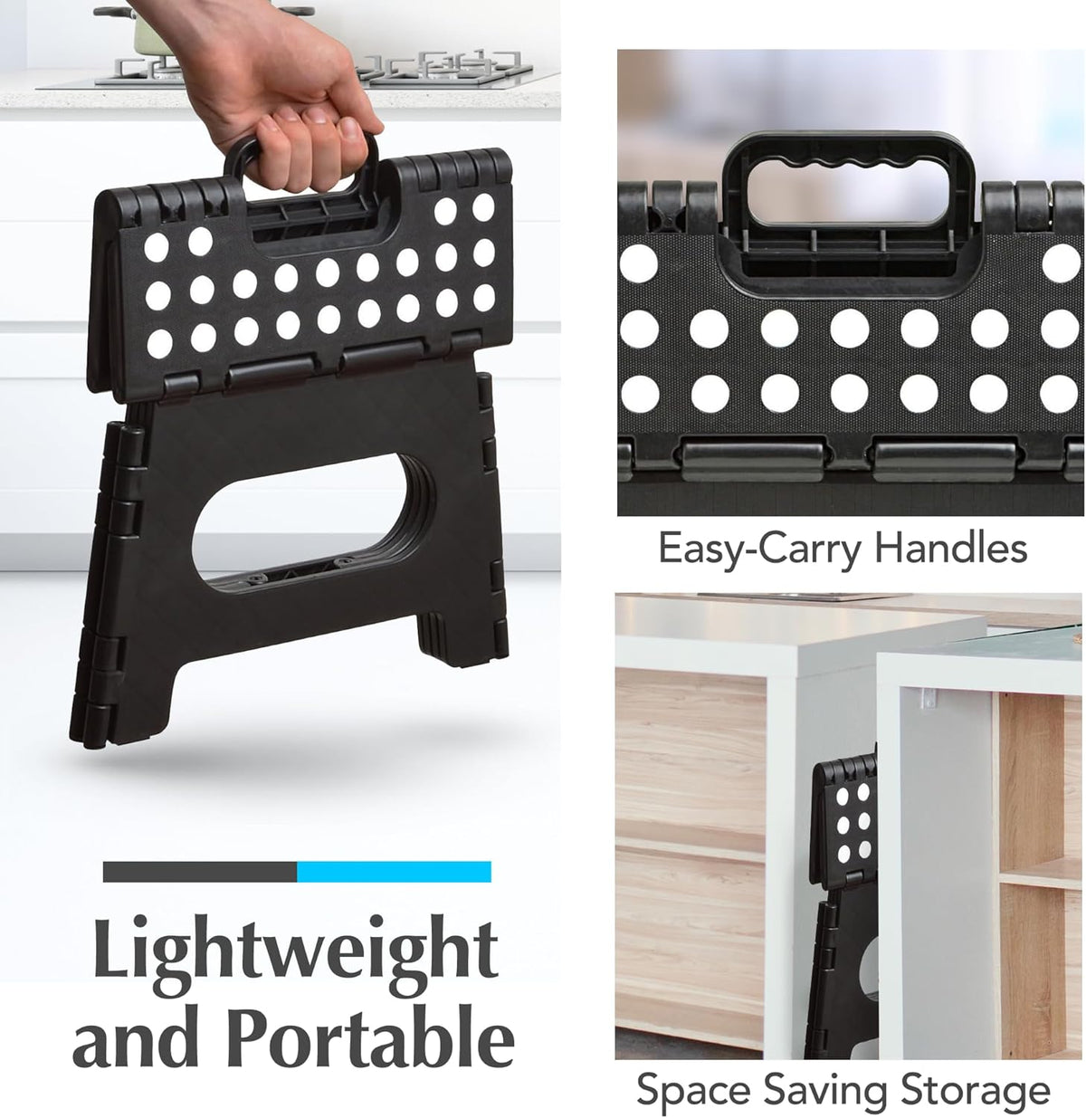Handy Laundry Folding Step Stool - Sturdy Enough Collapsible Stool to Support Adults and Safe Enough for Kids - Opens Easy with One Flip - Great for