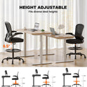 Ergonomic Drafting Chair, Tall Office Chair with Flip-up Armrests, Breathable Mesh High Desk Chair with Lumbar Support Adjustable Footrest Ring for