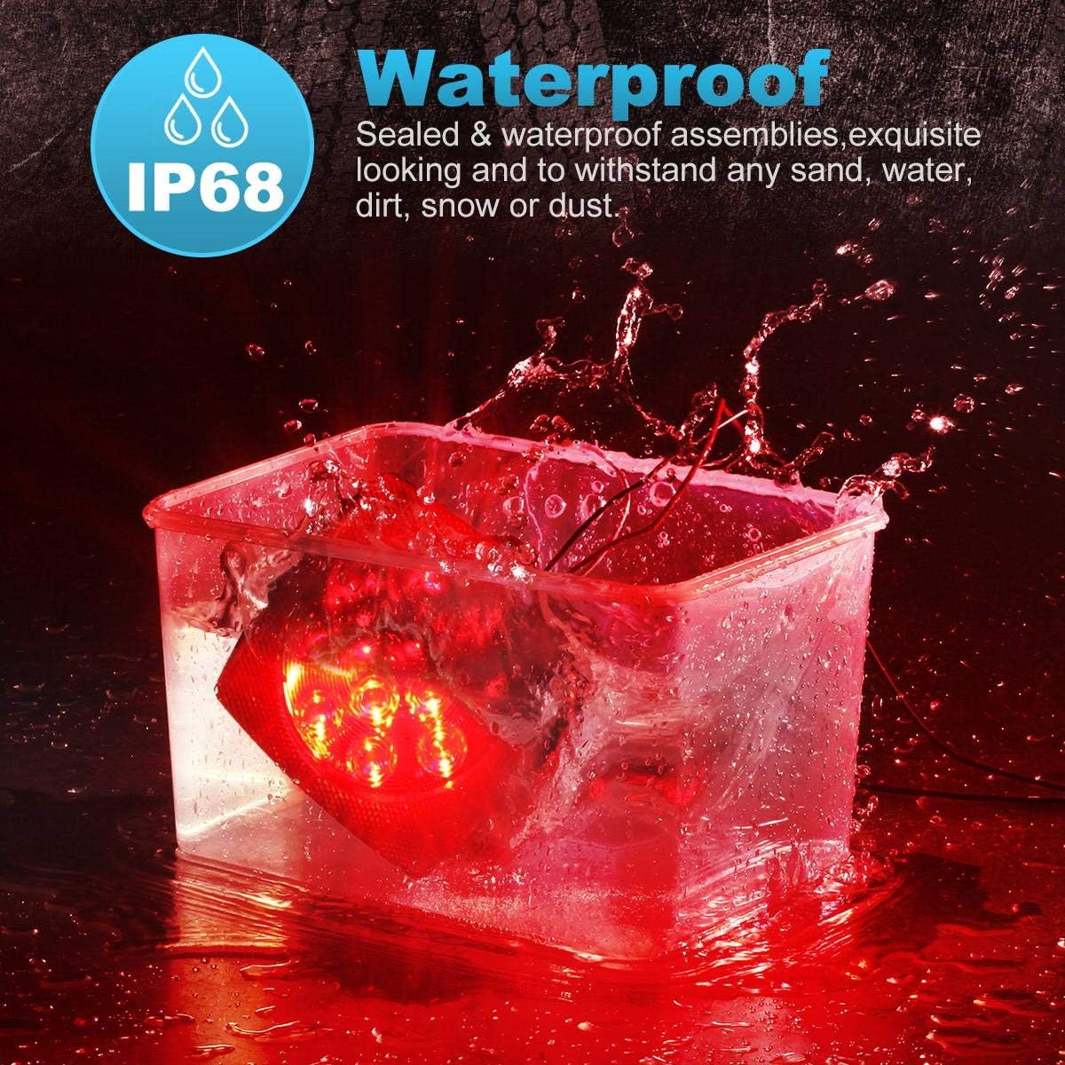 Partsam 12V Submersible Square Led Trailer Light,Red White LED Stop Turn Tail License Brake Running Light Lamp for Trailers Under 80" Boat Trailer