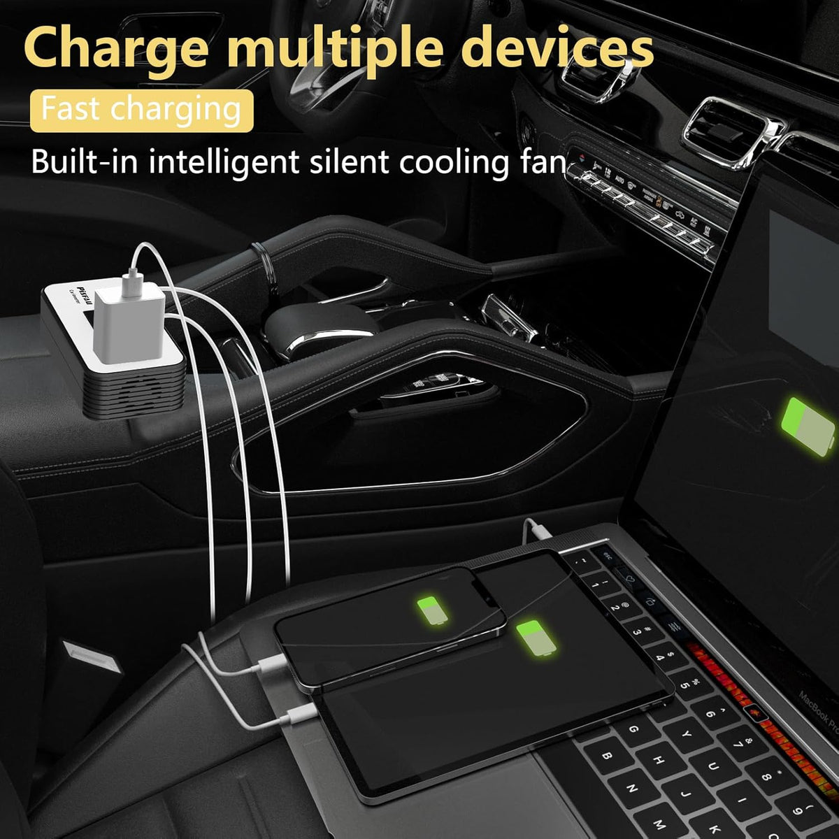 200W Car Power Inverter, PiSFAU DC 12V to 110V AC Car Plug Adapter Outlet with [20W USB-C] /USB-Fast Charger(18W) / 4.8A Dual USB/car Charger for