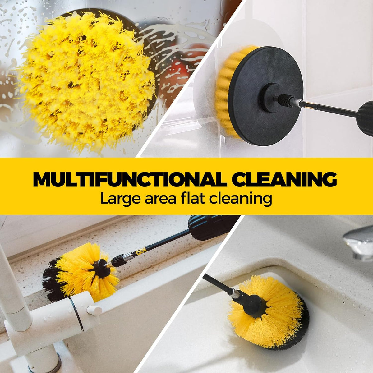Holikme 6Pack Drill Brush Power Scrubber Cleaning Brush Extended Long Attachment Set All Purpose Drill Scrub Brushes Kit for Grout, Floor, Tub