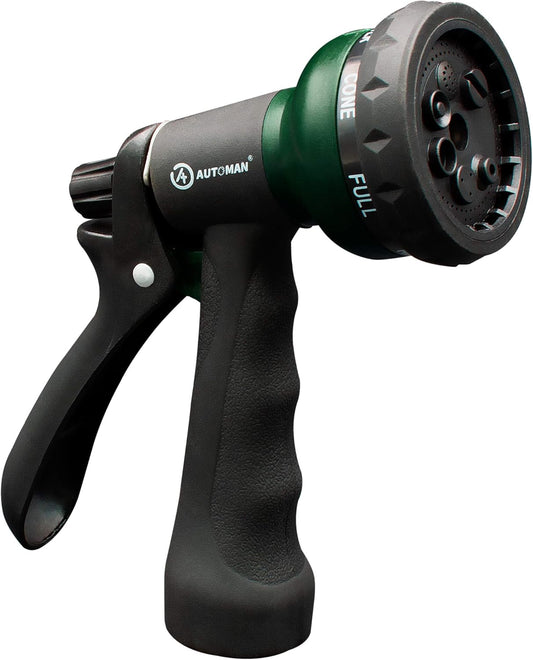AUTOMAN-Garden-Hose-Nozzle, ABS Water Spray Nozzle with 7 Adjustable Watering Patterns, Slip Resistant for Watering Plants, Lawn& Garden, Washing