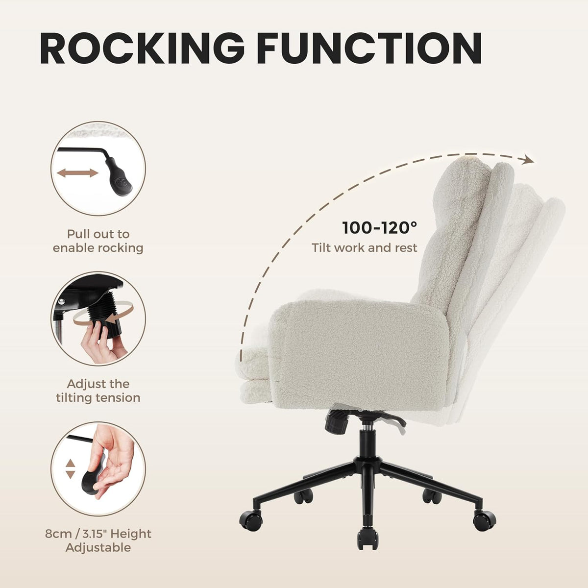 IWMH High-Back Home Office Chair,Upholstered Desk Chair with Armrests,Height Adjustable Armchair with Wheels, Swivel Office Desk Chair, Ergonomic