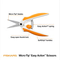 Fiskars Micro-Tip Spring Assisted Scissors, Precision Cutting Stainless Steel Blades, Comfort Handle, Cut Details in Fabric, Sewing Scissors and Arts
