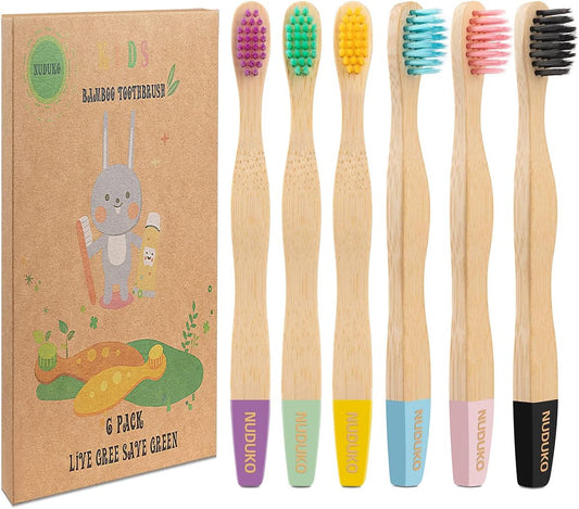 Kids Toothbrush Bamboo Toothbrushes 6 Pack - Organic Compostable Tooth Brush Wooden Baby Toddler Toothbrush, Eco-Friendly Natural Biodegradable Soft