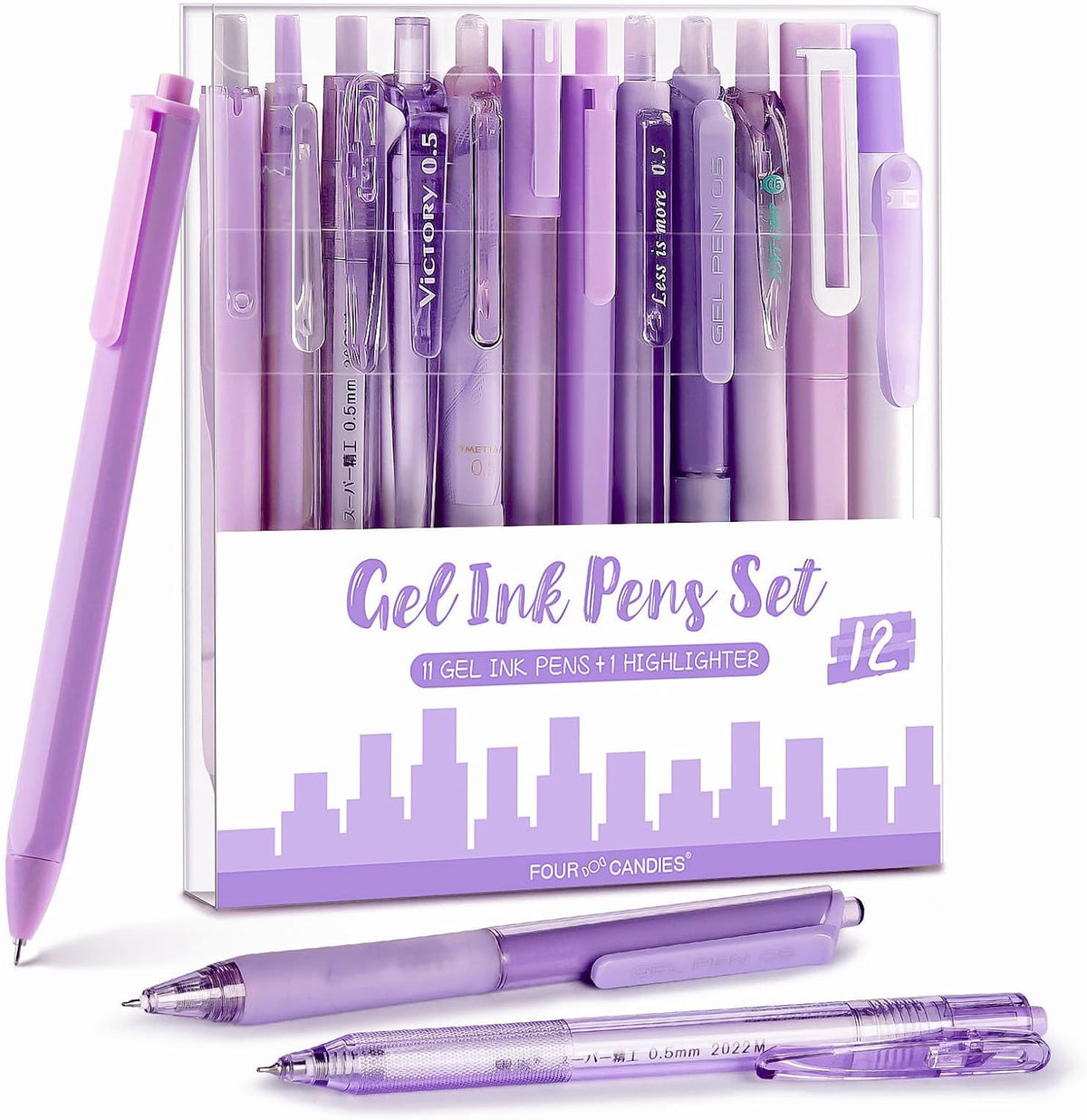Four Candies Lavender Series Gel Pens, Black & Purple Ink Writing Pens with 0.5 mm Smooth Fine Point, School Office Stationery Supplies Desk