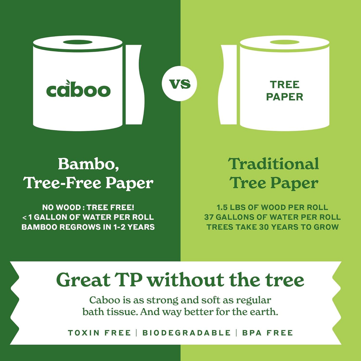 Caboo Tree Free Toilet Paper, Septic Safe Toilet Tissue, Non Toxic, Chemical Free, Non Toxic, 2 Ply Bathroom Toilet Paper | Pack of 24 Double Rolls